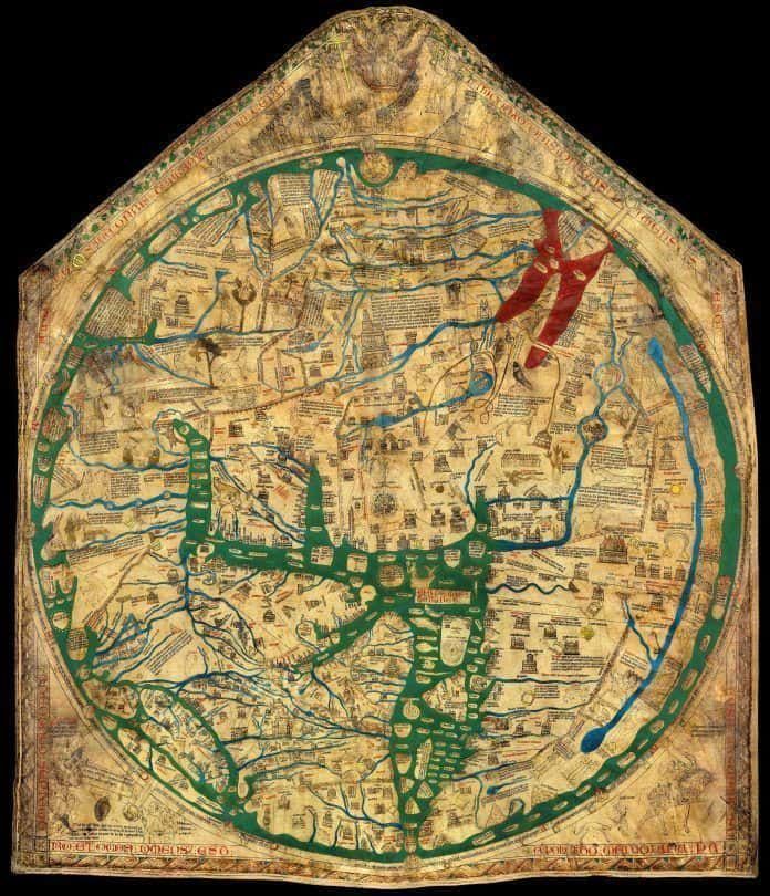 Mapa Mundi de Hereford, c. 1291. Catedral de Hereford, Inglaterra.