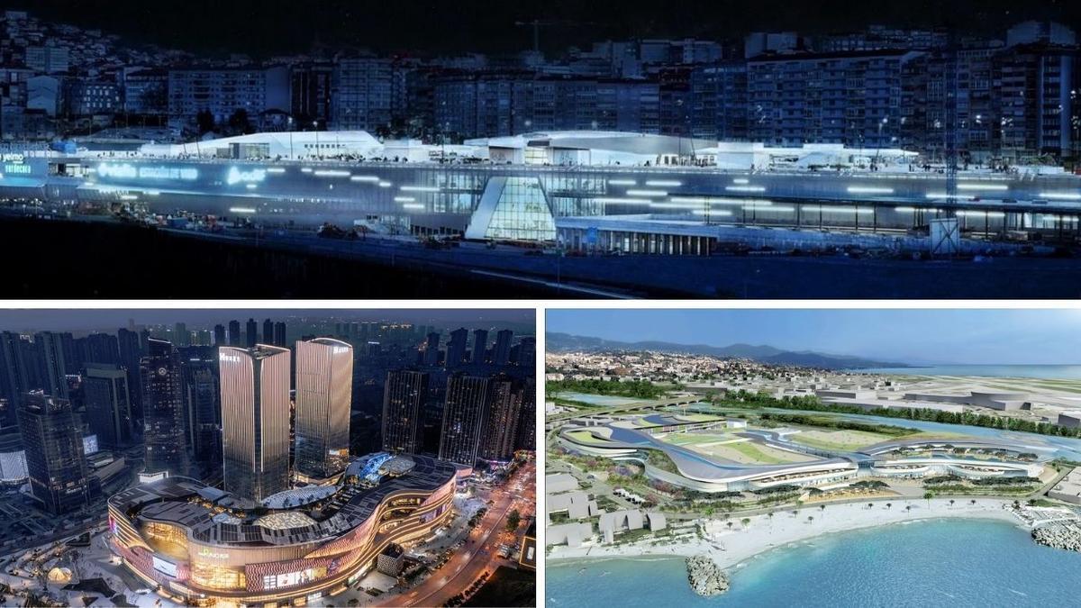 Vialia Vigo, en la parte superior de la imagen, el centro comercial Hong Kong Land’s Yorkville-The Ring, en Chongqing (China), a la izquierda, y el CAP3000, ubicado en Saint-Laurent-du-Var (Francia), son los tres finalistas al máximo galardón en Cannes.