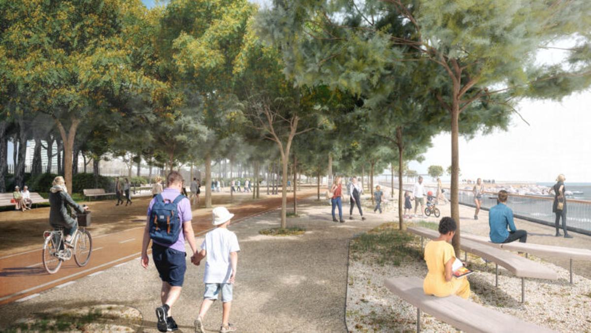 Render de la transformación de la plataforma marina del Fòrum