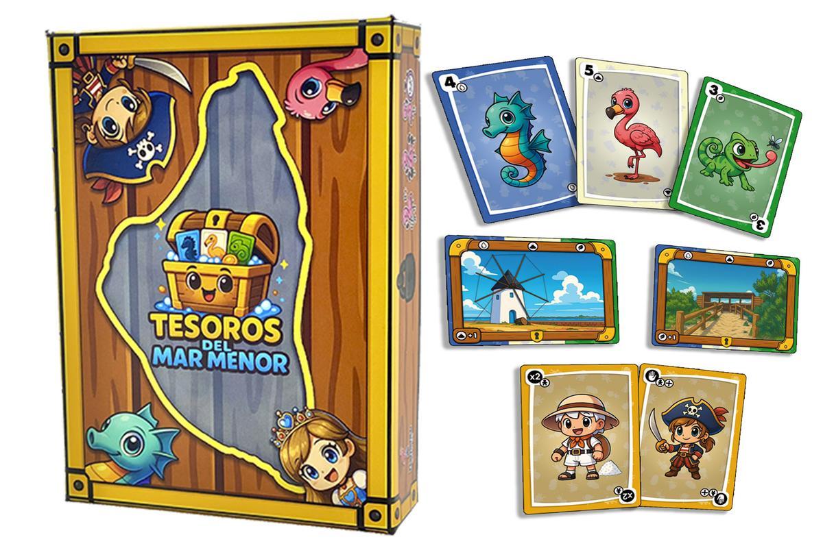 Caja y algunas de las cartas del nuevo juego 'Tesoros del Mar Menor'
