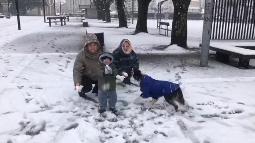 VÍDEO: Pola de Laviana amanece cubierta por un manto de nieve