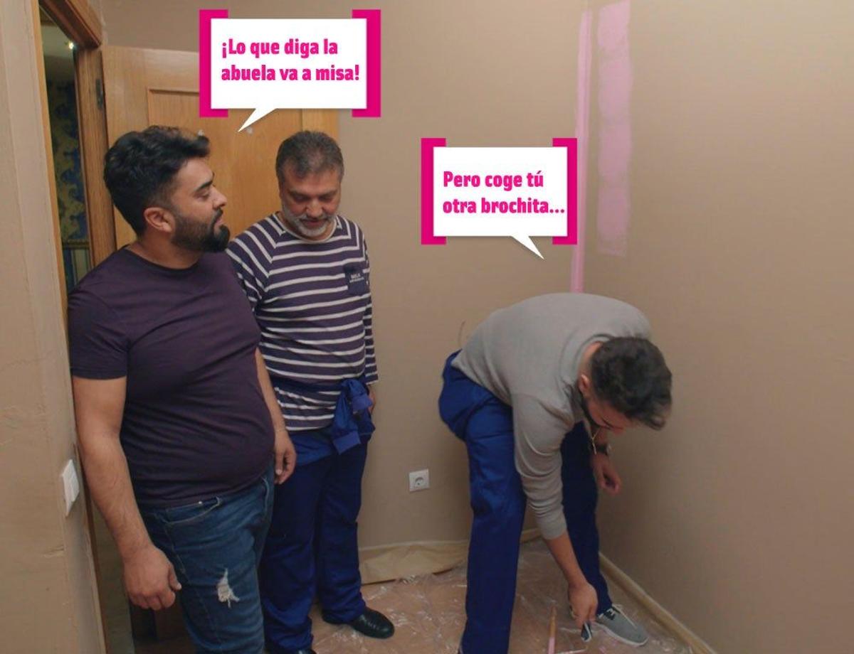 Los hombres de la familia de la Rebe pintan la habitación del bebé