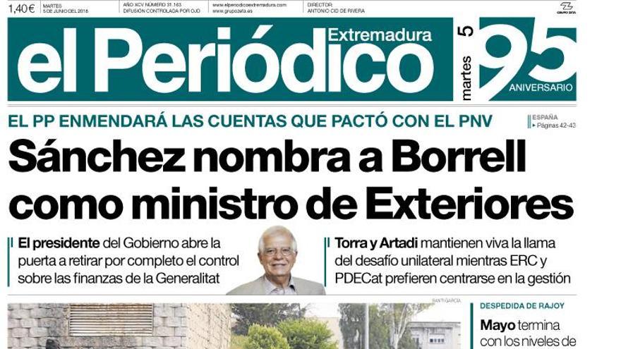 Esta es la portada de EL PERIÓDICO EXTREMADURA correspondiente al día 5 de junio del 2018