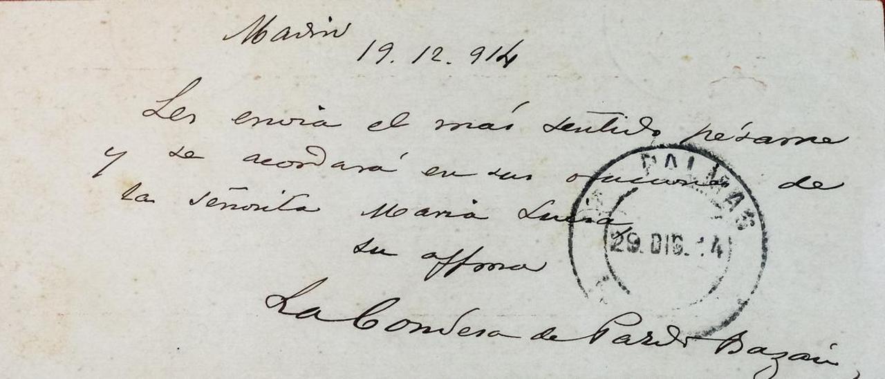 La postal inédita de Emilia Pardo Bazán a un grancanario