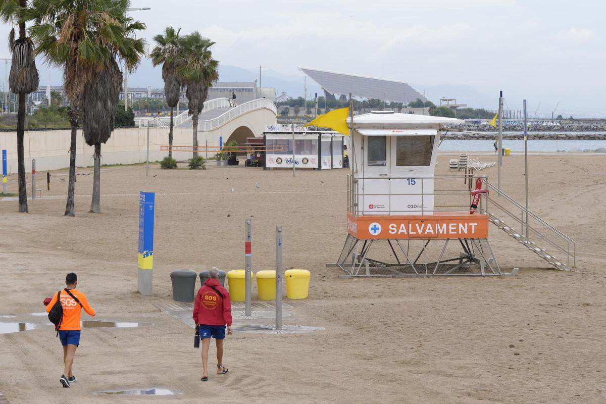 Playas vacías en pleno verano en Barcelona por el temporal