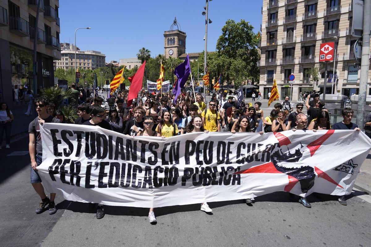 Manifestación de estudiantes, este martes en Barcelona.