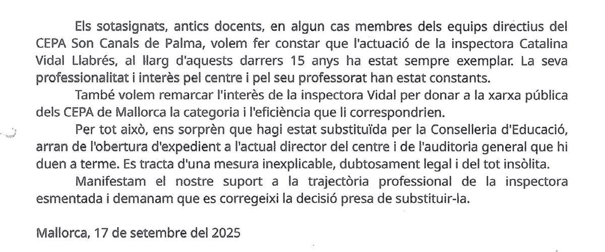 Carta de ex profesores y directores