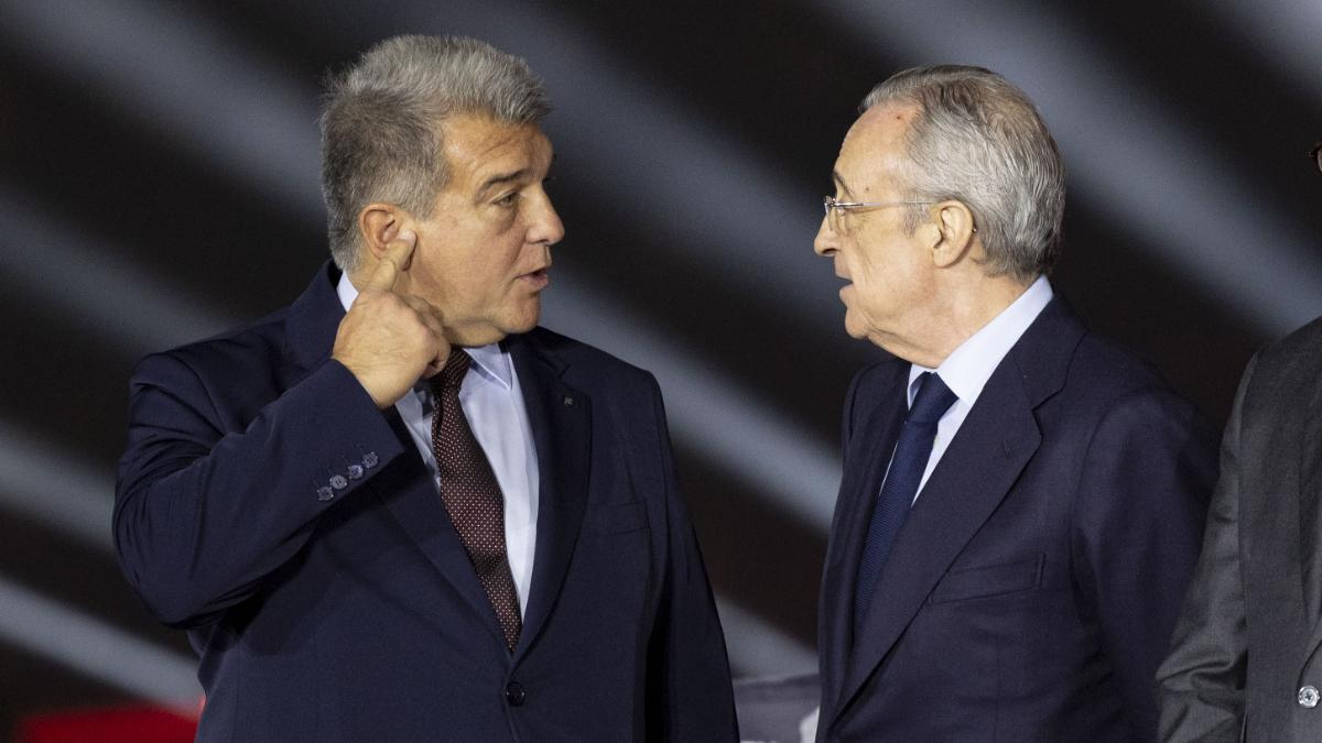 Joan Laporta y Florentino Pérez en la edición de la Supercopa de España de 2023