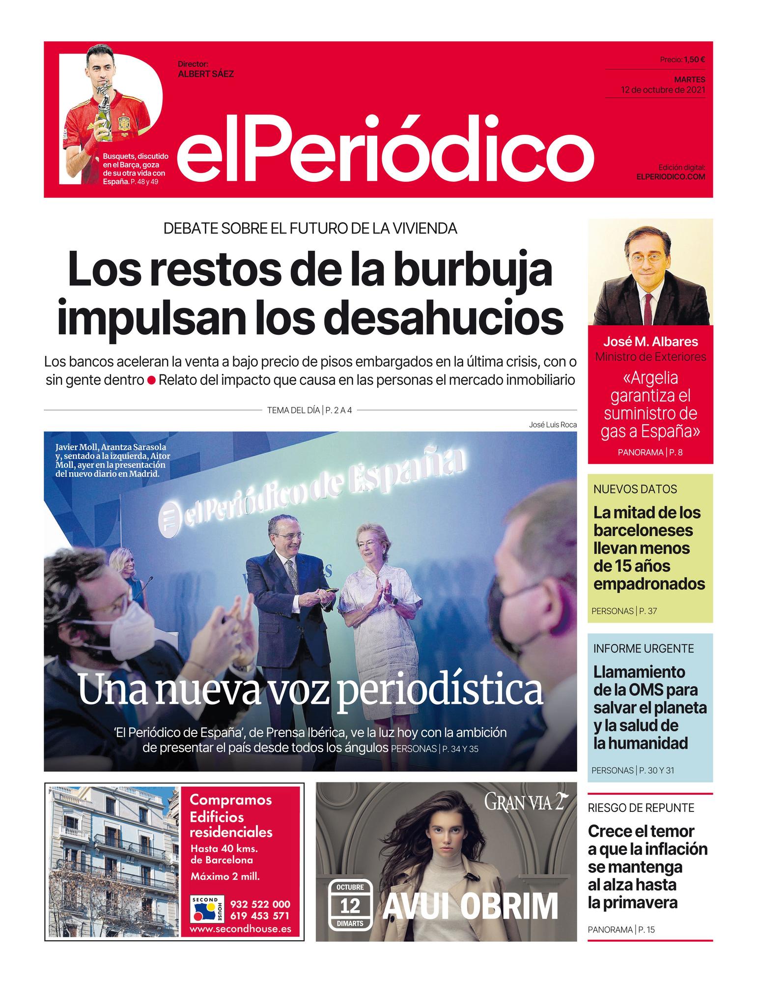 La portada de EL PERIÓDICO del 12 de octubre del 2021