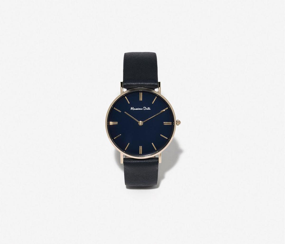 Reloj con correa de piel azul, Massimo Dutti