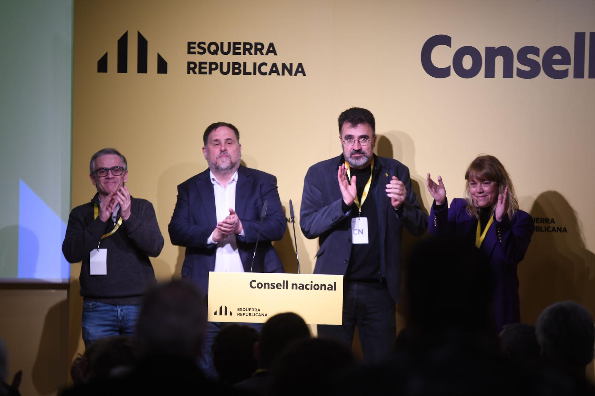 Oriol Junqueras, con Josep Maria Jové, Lluís Salvadó y Natàlia Garriga, este sábado en el consejo nacional de ERC