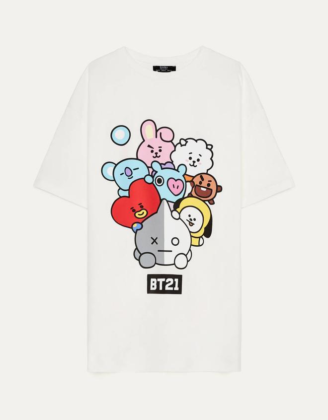 Vestido de manga corta con estampado de Bt21 de Bershka