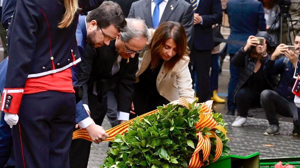 Ofrenda floral del President de la Generalitat Quim Torra al monumento de Rafael de Casanova.