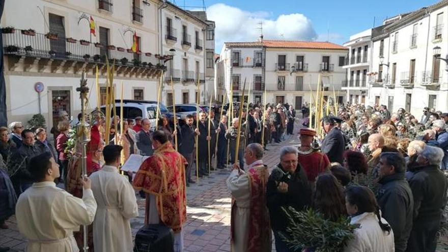 El obispo bendice las Palmas en el Domingo de Ramos en Coria