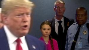 Greta Thunberg mira pasar a Donald Trump al coincidir en la ONU, el pasado septiembre.