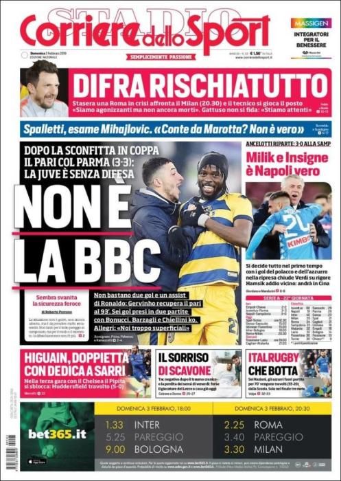 Portada CORRIERE DELLO SPORT domingo 3 febrero