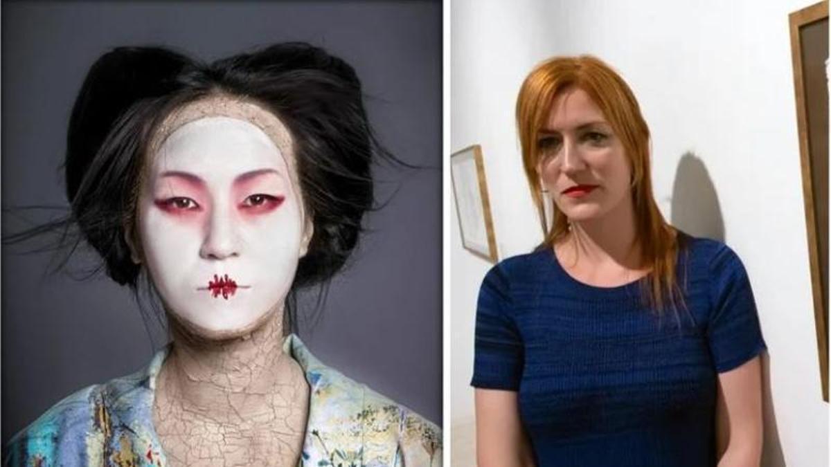 L'artista Emma Alcalá amb la fotografia que exhibirà al Times Square.