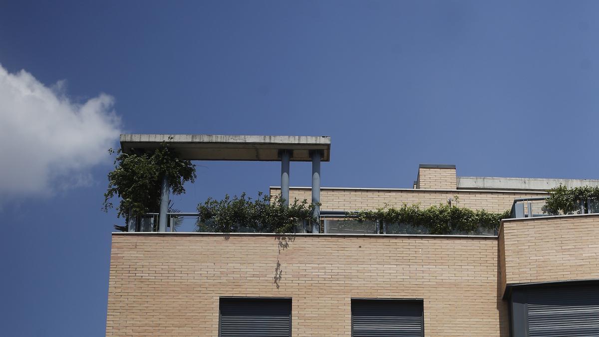 Cartel de &#039;alquiler&#039; en un edificio.