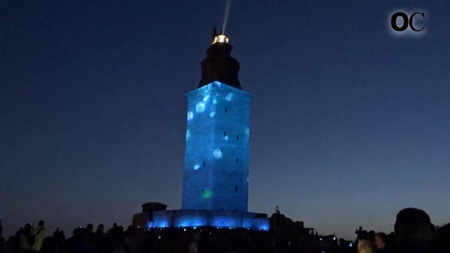 'Video-mapping' completo en la Torre de Hércules