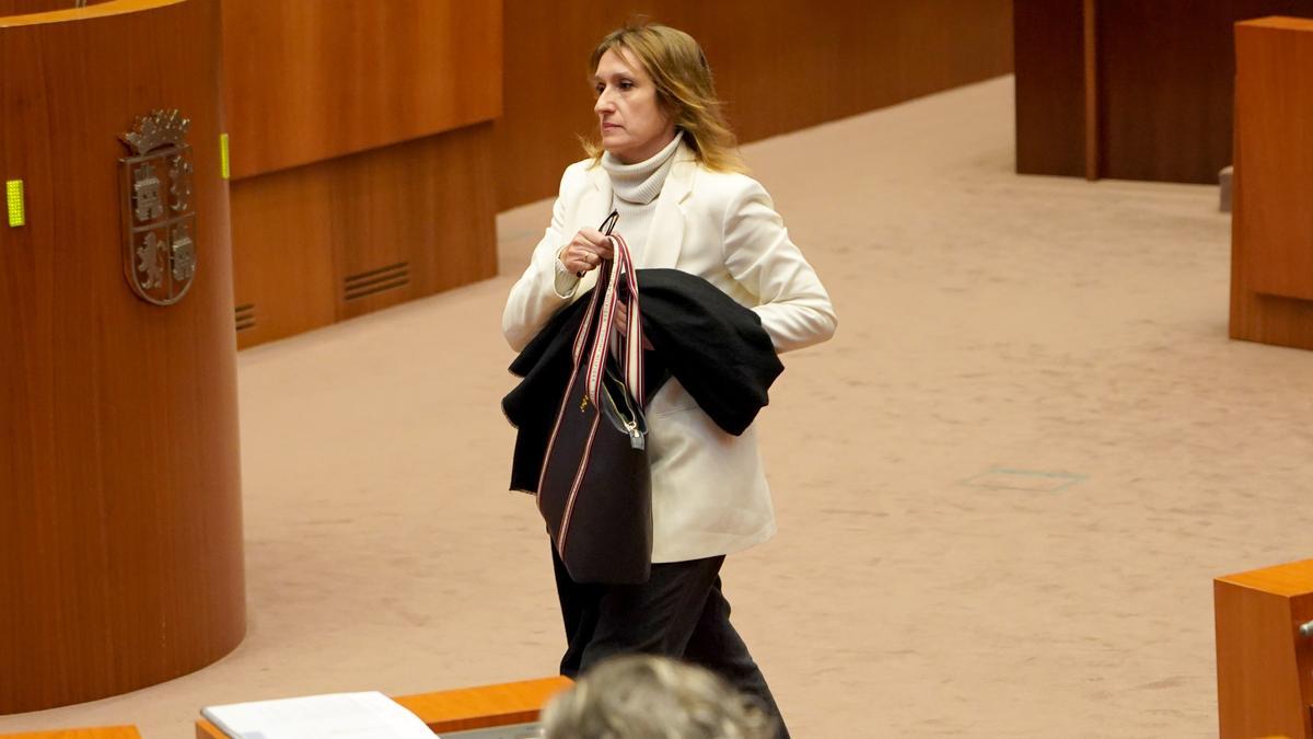 La consejera de Educación, Rocío Lucas, durante el Pleno de las Cortes.