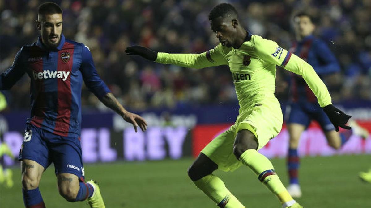 Dembélé fue el '9' del Barça ante el Levante