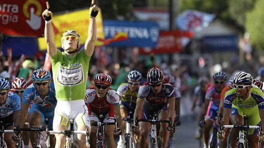 André Greipel celebra su triunfo en la etapa de ayer de la Vuelta