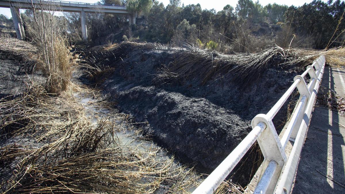 Así ha quedado el barranc de la Xara de la Pobla del Duc, devastado tras el incendio