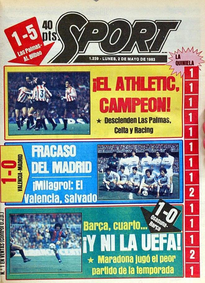 1983 - El Athletic Club se corona campeón de liga mientras Las Palmas, Celta y Racing, descienden