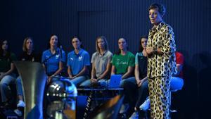 Elisa Aguilar, presidenta de la FEB, durante la presentación de la Liga Femenina Endesa