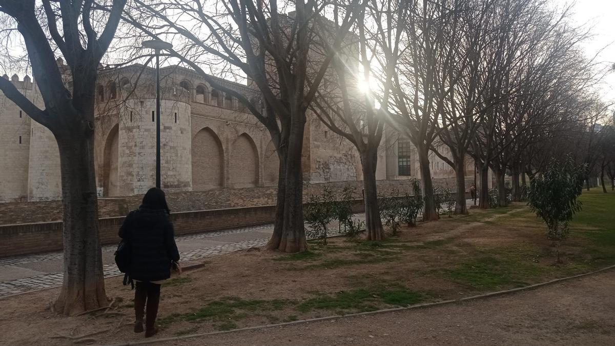 Atardecer desde el parque de la Aljafería, este martes