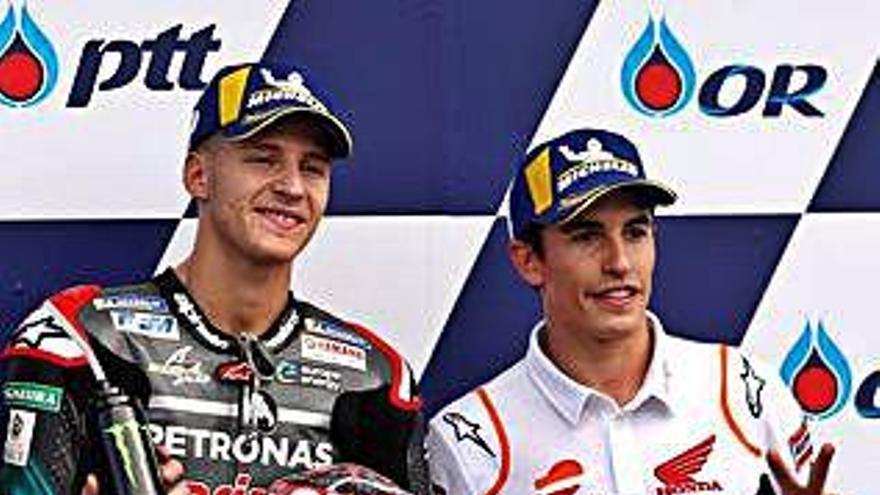 Marc Márquez (dreta), ahir al costat de Fabio Quartararo