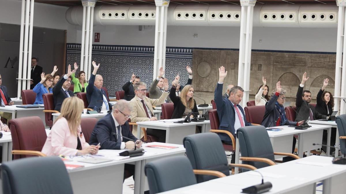 Momento en el que las bancadas del PP y de Vox apoyan la moción de los de Abascal.