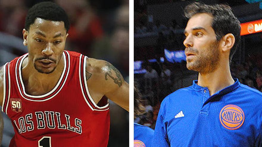 Derrick Rose y José Manuel Calderón.