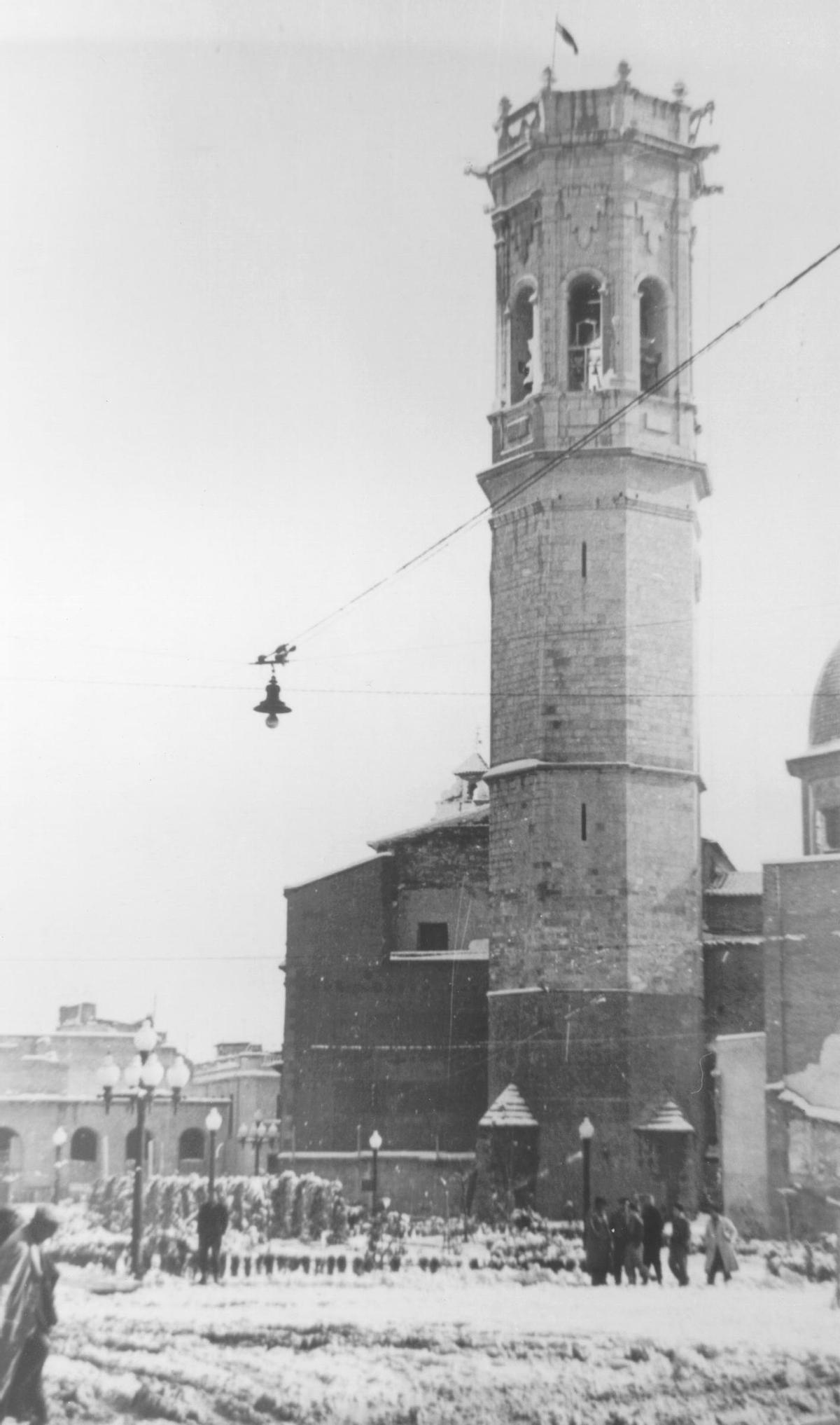 Así quedó Burriana tras la gran nevada de 1956.