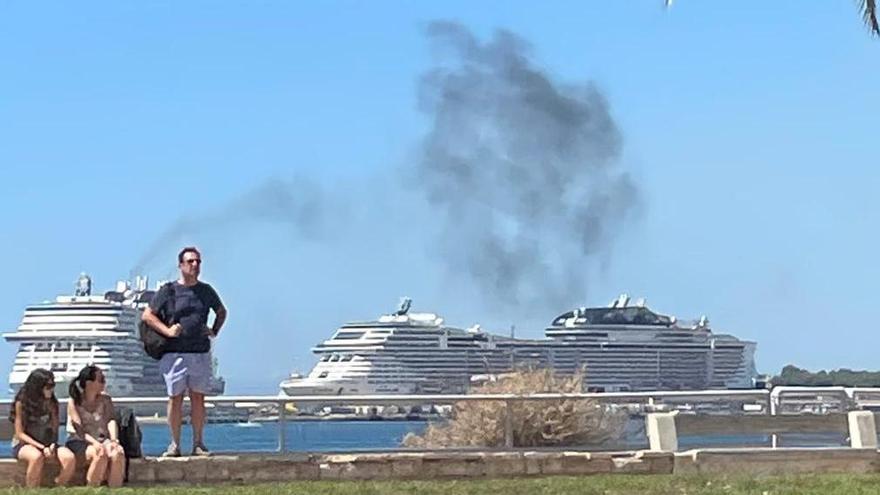 Protestas e indignación por el humo negro en el puerto de Palma generado por tres cruceros