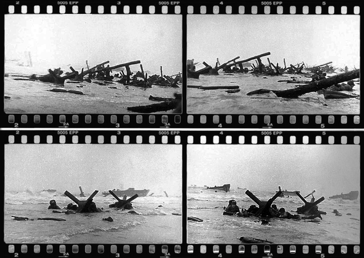 Cuatro de las “ocho fotos” de los momentos más críticos del desembarco de las tropas norteamericanas en la playa de Omaha