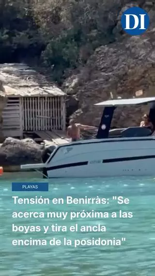 Tensión en Benirràs por un yate muy cerca de los bañistas: "Está muy próximo a las boyas y tira el ancla encima de la posidonia"