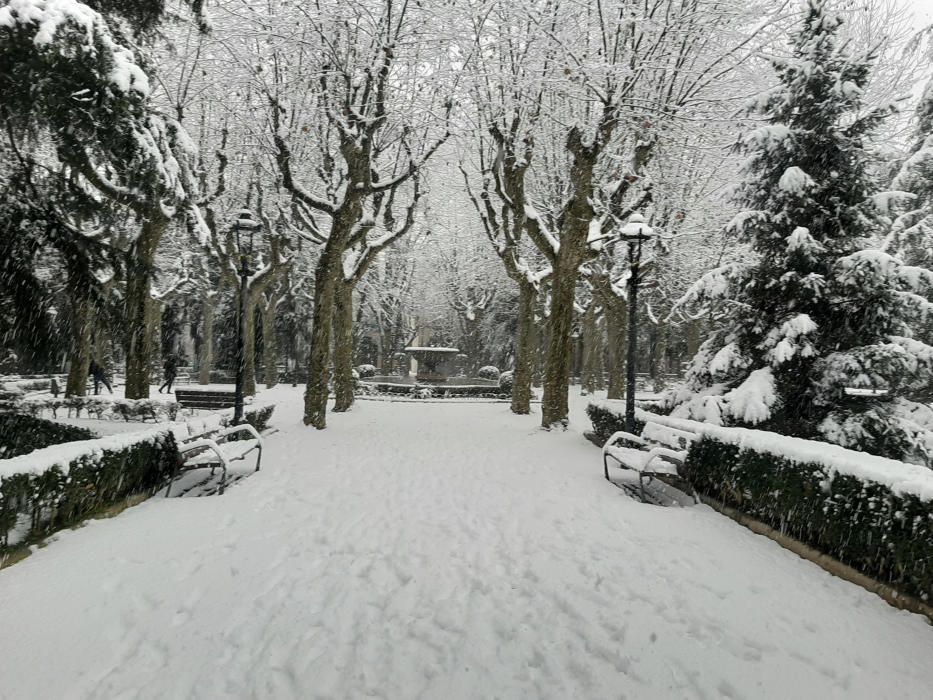 El Parc de la Plaça Clarà d'Olot ple de neu