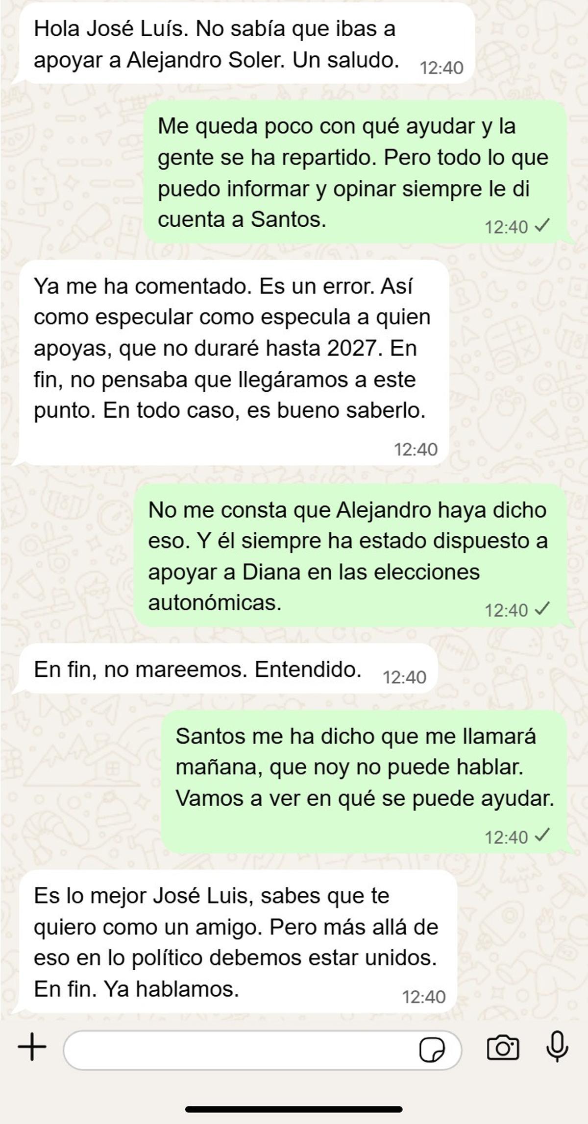 Recreación del intercambio de mensajes entre Sánchez y Abalos.