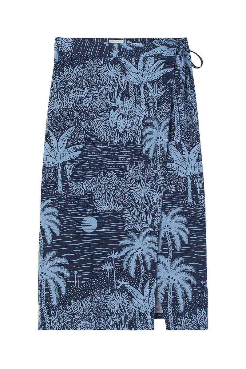 Falda midi azul con palmeras de H&amp;M