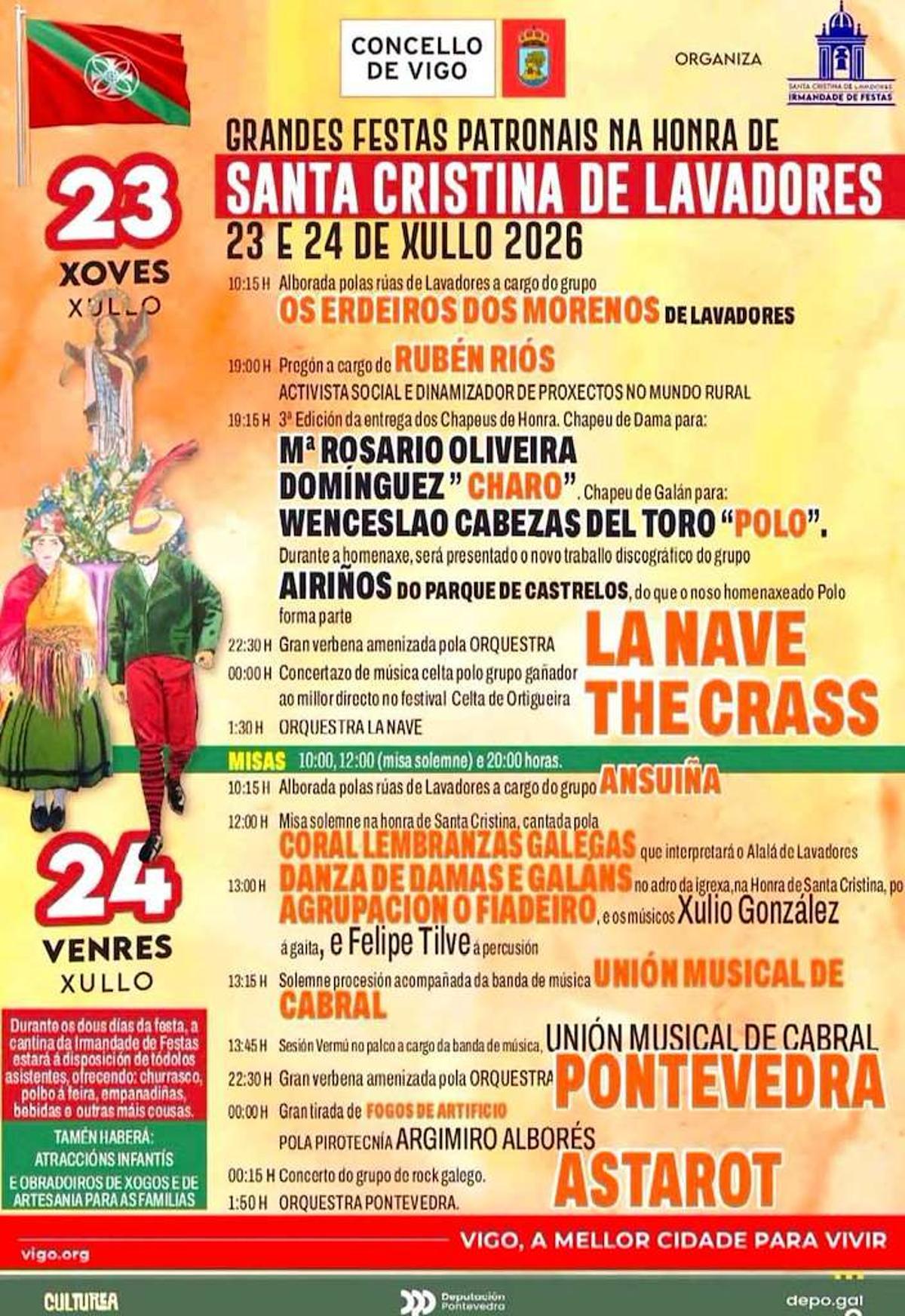 Cartel con la programación completa de las fiestas de Santa Cristina de Lavadores.