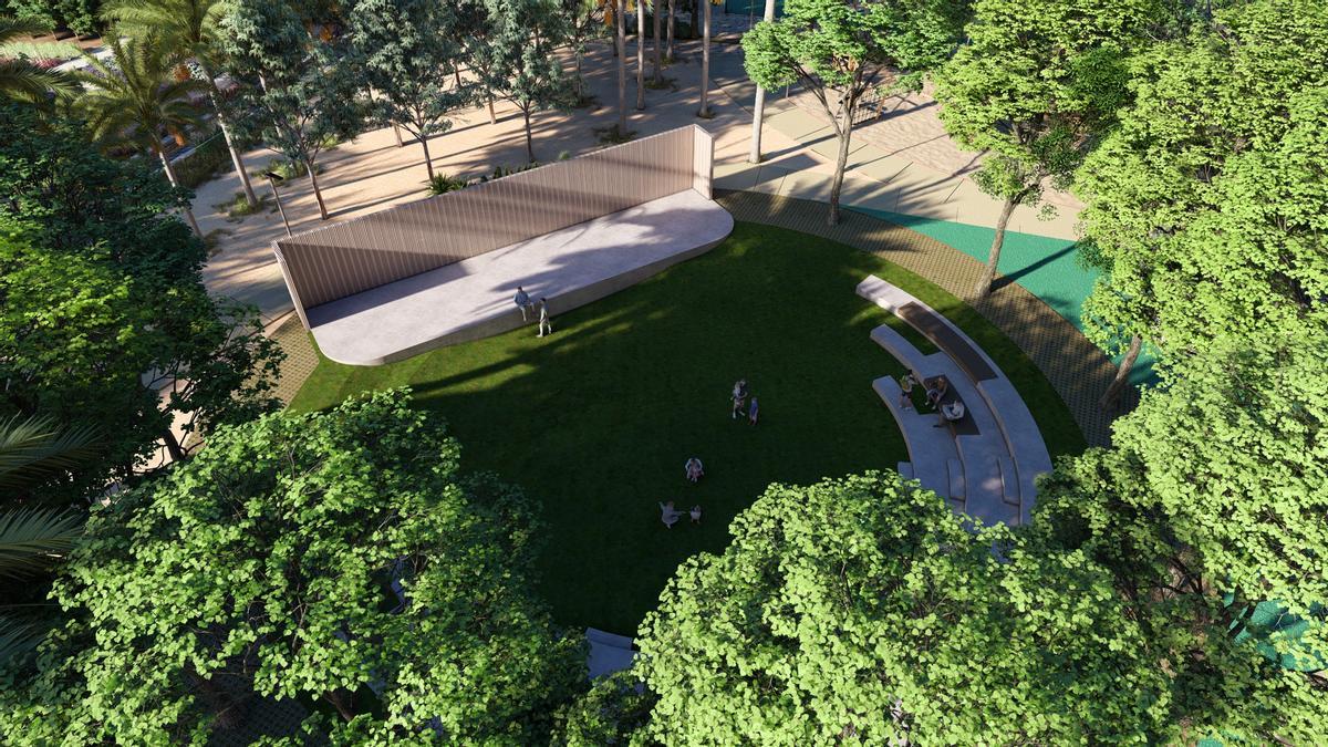 Recreación del anfiteatro al aire libre que se construirá en el parque.