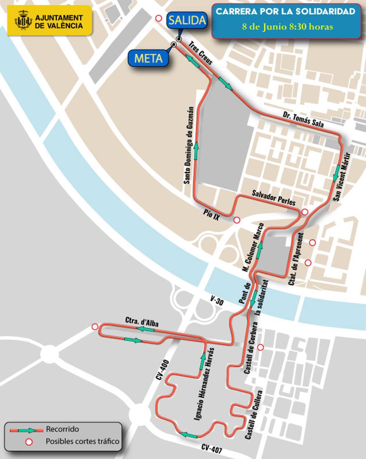 Plano del recorrido de la Carrera per la Solidaritat.