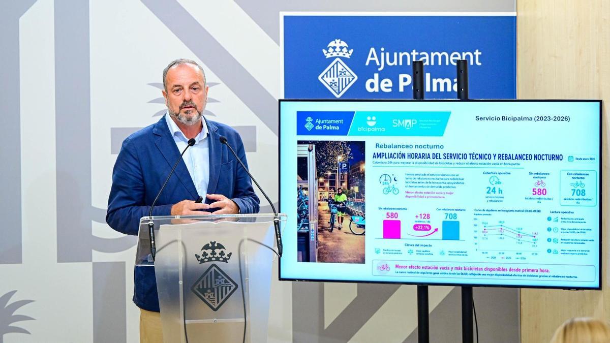 El teniente de alcalde de Mobilitat, Toni Deudero, explica las medidas implantadas en BiciPalma.