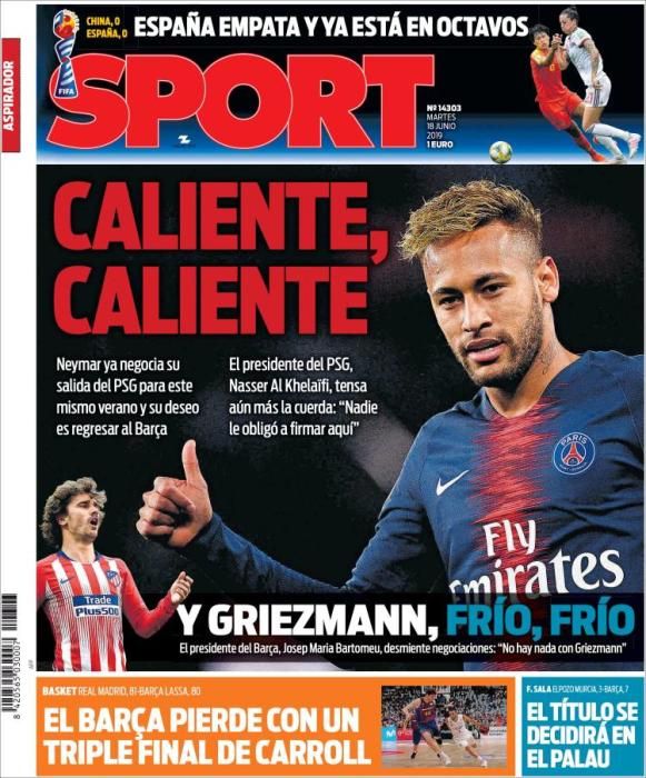 Portada SPORT martes 18 de junio de 2019.