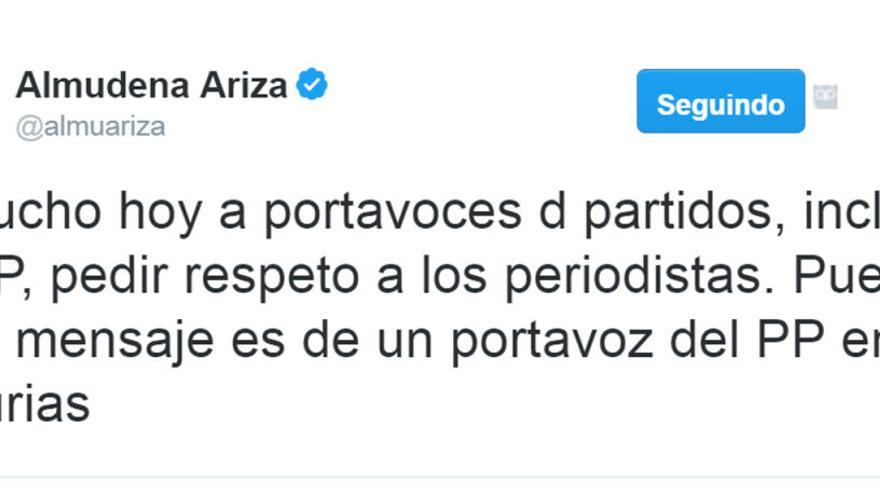 La respuesta de Ariza en su tuit. // Twitter