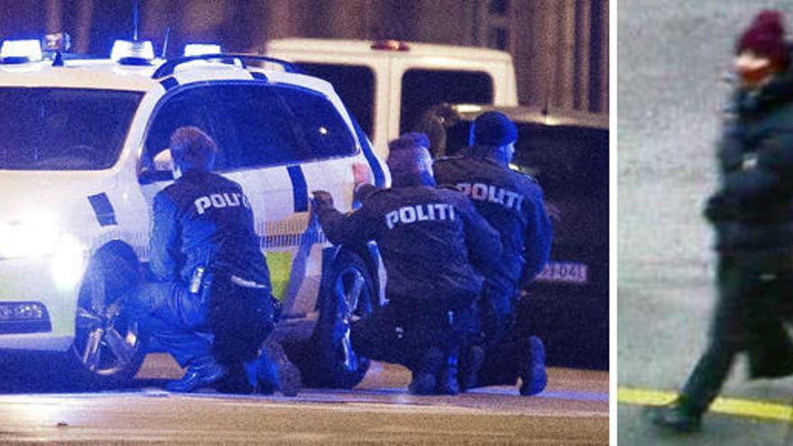 Policías daneses y el sospechoso abatido.