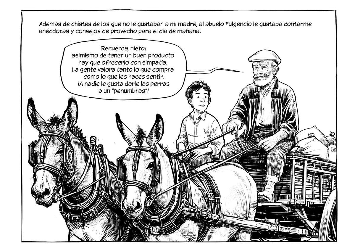 Espín ha apostado esta vez por el libro ilustrado (en vez del cómic), pero incluye viñetas como esta.