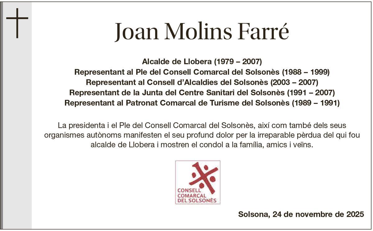 Esquela Joan Molins Farré