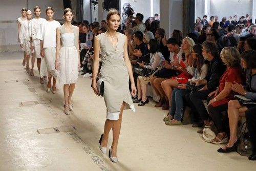 Models present creations by Croatian designer Damir Doma as part of his Spring/Summer 2014 women's ready-to-wear fashion show in Paris